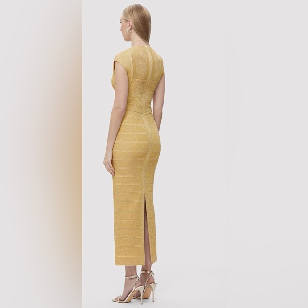 Herve Leger Textured Lurex Bustier Cropped Gown OPC8472780 Met Gold $1,590 NWT - Picture 2 of 8